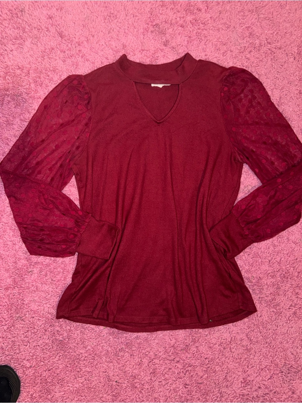 Maurices Burgundy Lace Sleeve V-Notch Knit Top